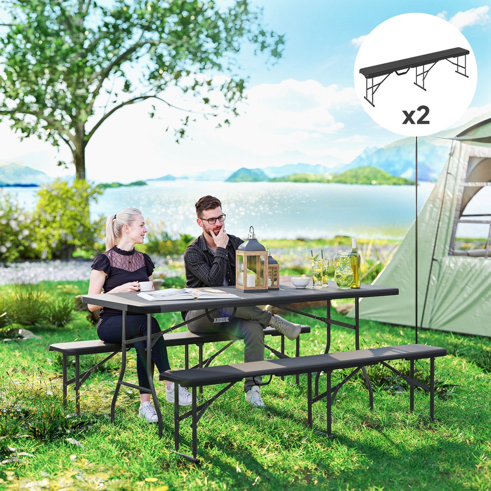 2 Pack 6 ft. Plastic Folding Benches, Black