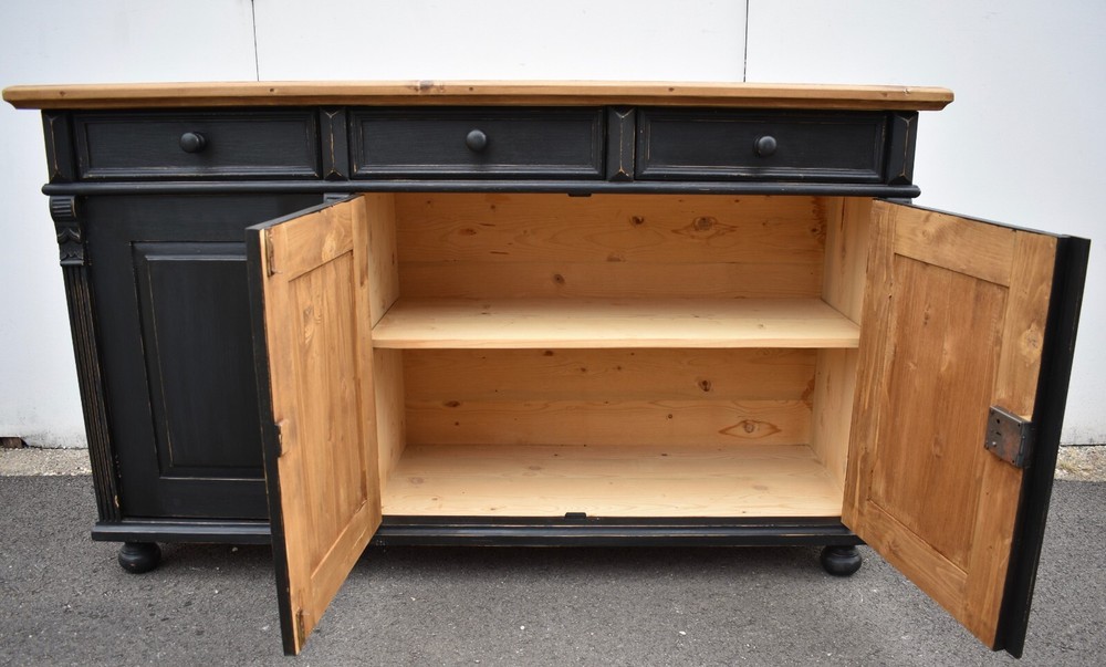Painted Pine Three Door Sideboard, Reproduction.