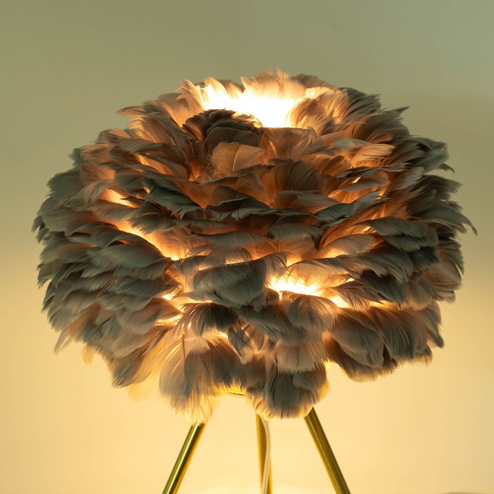 Gray Feather Table Lamp Tripod Lamp, Feather Lamp, Table Light Hand Control US~！