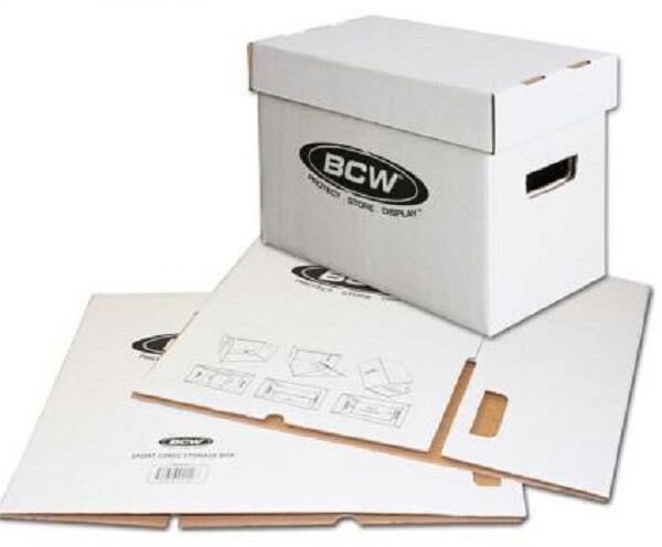 2 BCW Quality Short Comic Book Storage Boxes Thick & Stackable White Cardboard