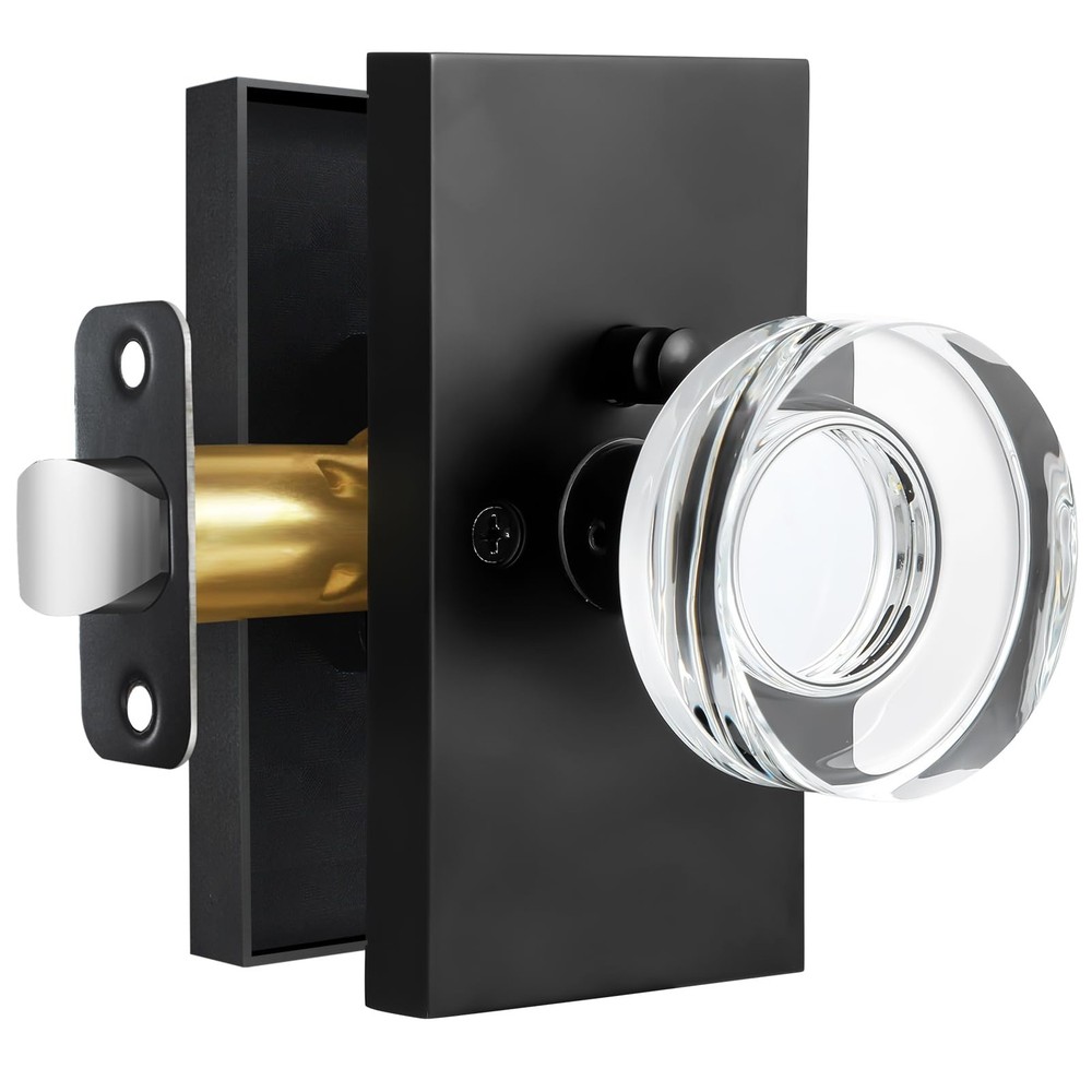 BonKuDoo Glass Door Knobs Interior Privacy 1 Pack, Matte Black
