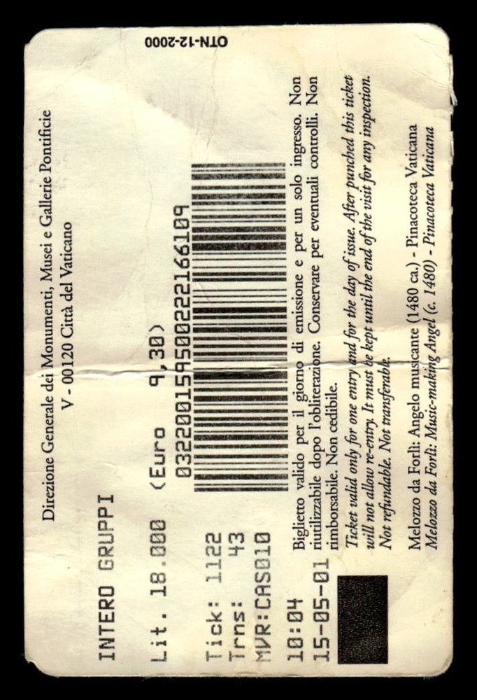 Musei Vaticani Ticket 2001 Vatican