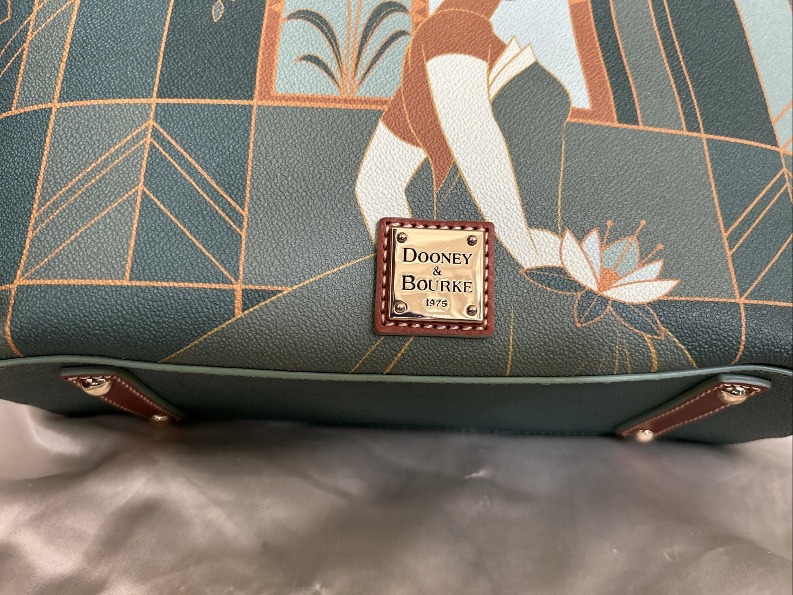 NEW TAGS DISNEY PARKS DOONEY BOURKE PRINCESS TIANA GREEN/BROWN LEATHER TOTE