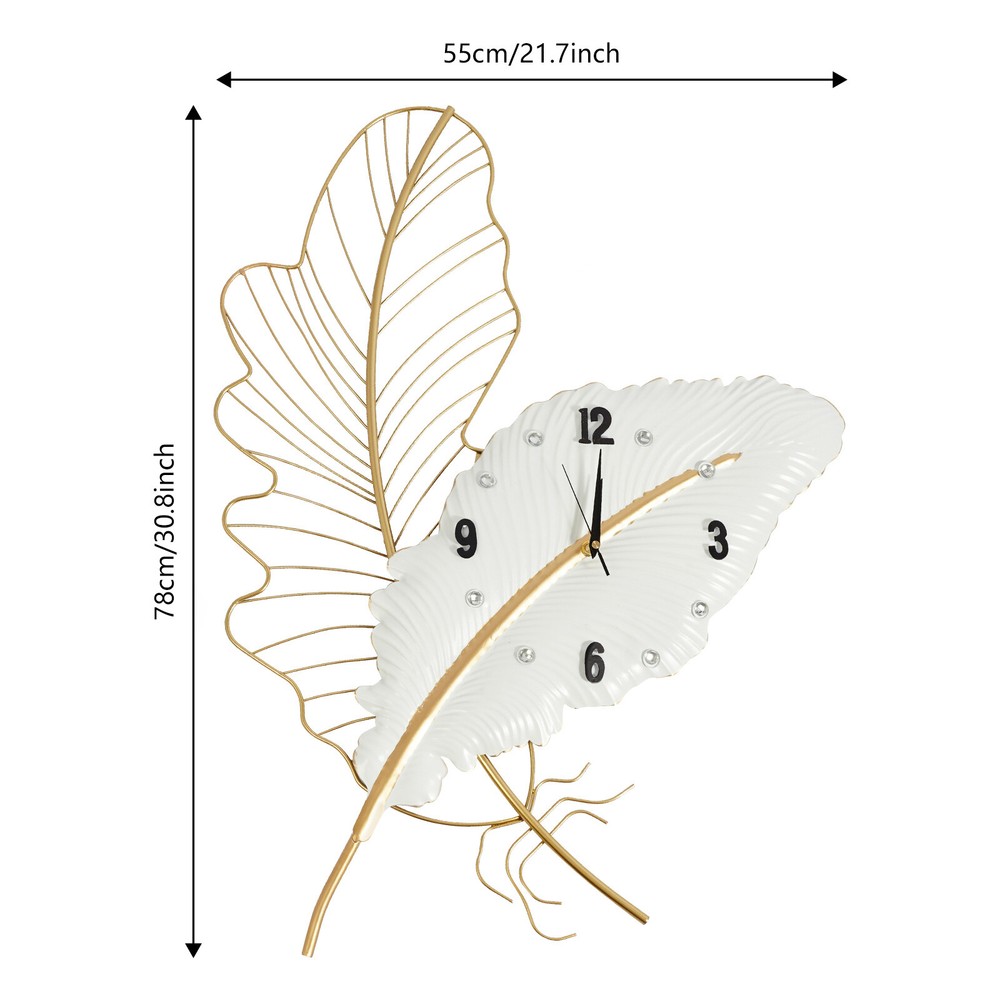 Large Wall Clock, Feather-shaped Wall Clock, Decorative Wall Clock for Home