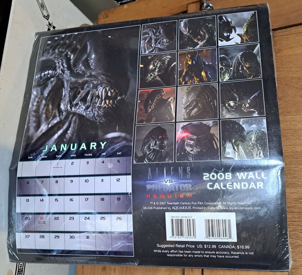 Vintage 2008 Aliens vs Predator Wall Calendar, MINT & SEALED!