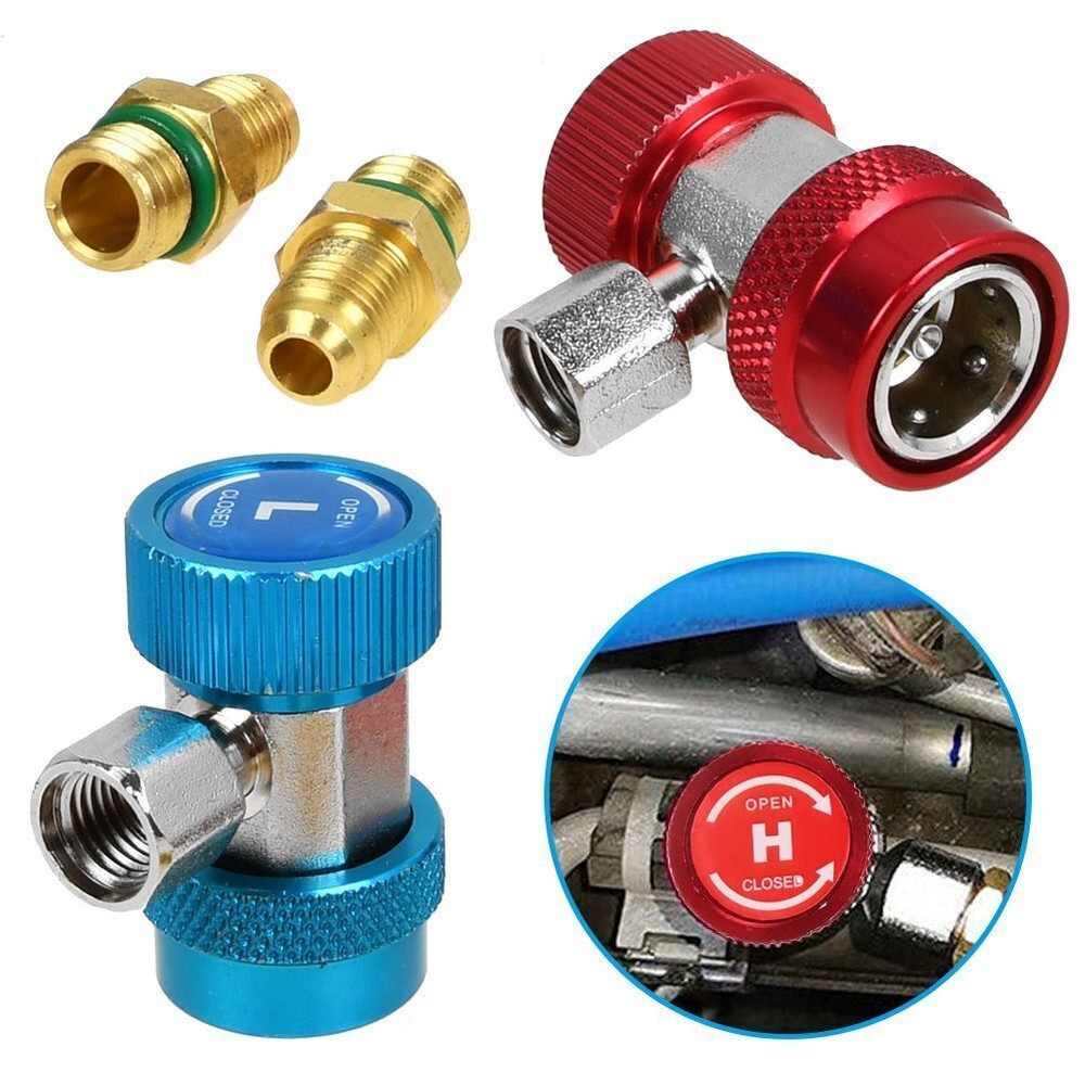 2X Adjustable A/C HVAC Adapter High Low Quick Coupler Hose Connector Fitting Kit