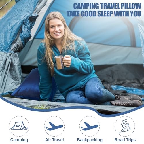 2 Pack Camping Pillow for Sleeping Shredded Memory Foam Travel Medium Blue