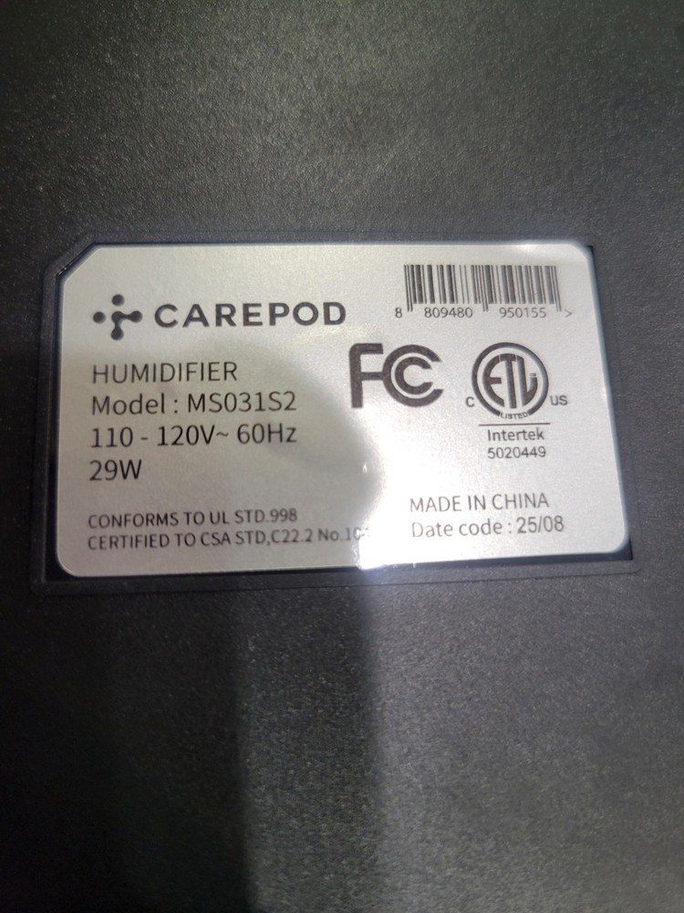 Carepod Ultrasonic Tabletop Humidifier MS031S2 Timer Mist Control White