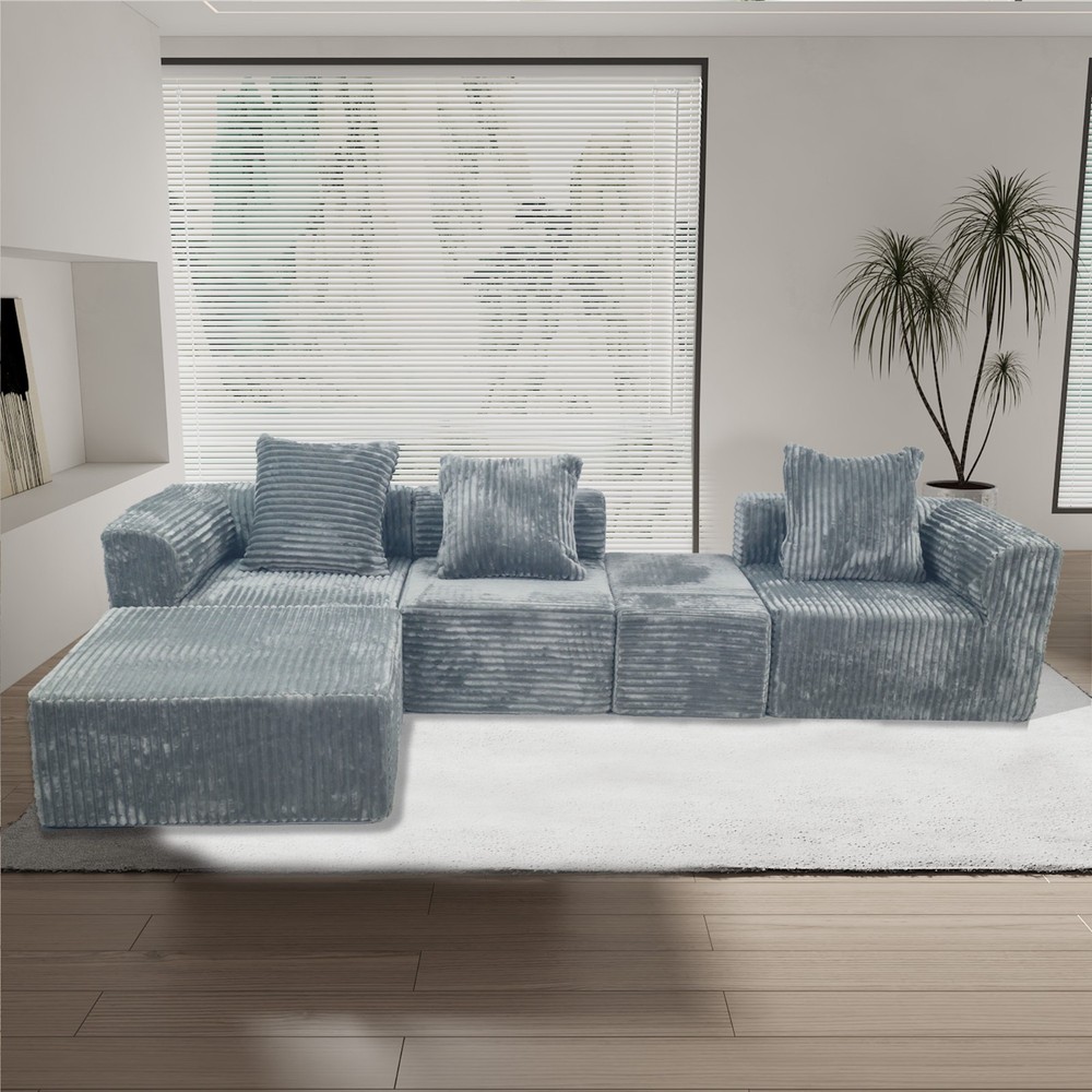 Light grey convertible modular combination sofa set compression sofa