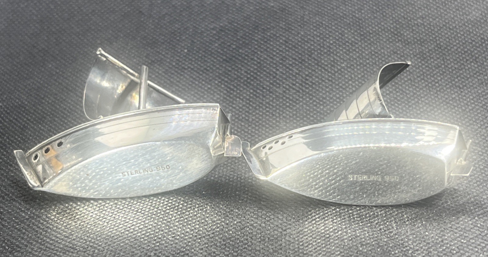 Antique Japanese 950 Sterling Silver Sailboats Salt & Pepper Shakers Set 6 Pc