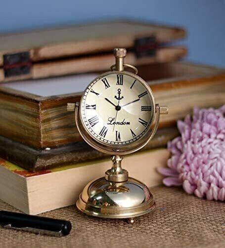 Brass Table Clock Replica Handmade Vintage Maritime Small Watch With Compass