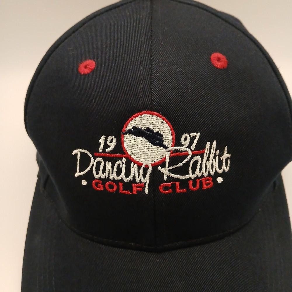 Dancing Rabbit Golf Club Hat Cap Ahead Strapback Navy Blue White Red Script Flag