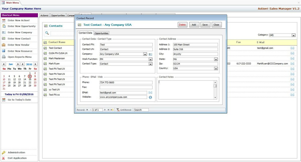 MS Access Based Sales Manager CRM Software - Use As-Is or Customizable