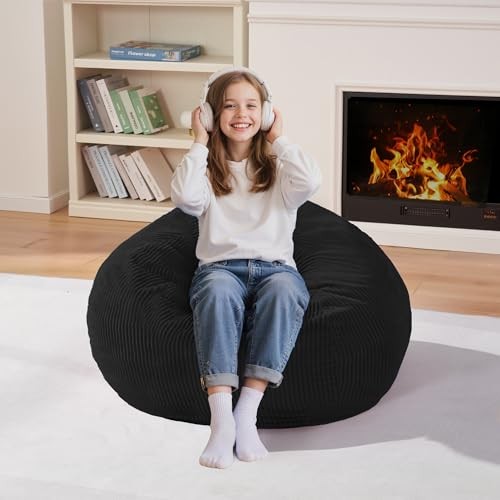 2FT Bean Bag Chair,Teardrop Bean Bags Small Beanbag Chair with 2 FT Black