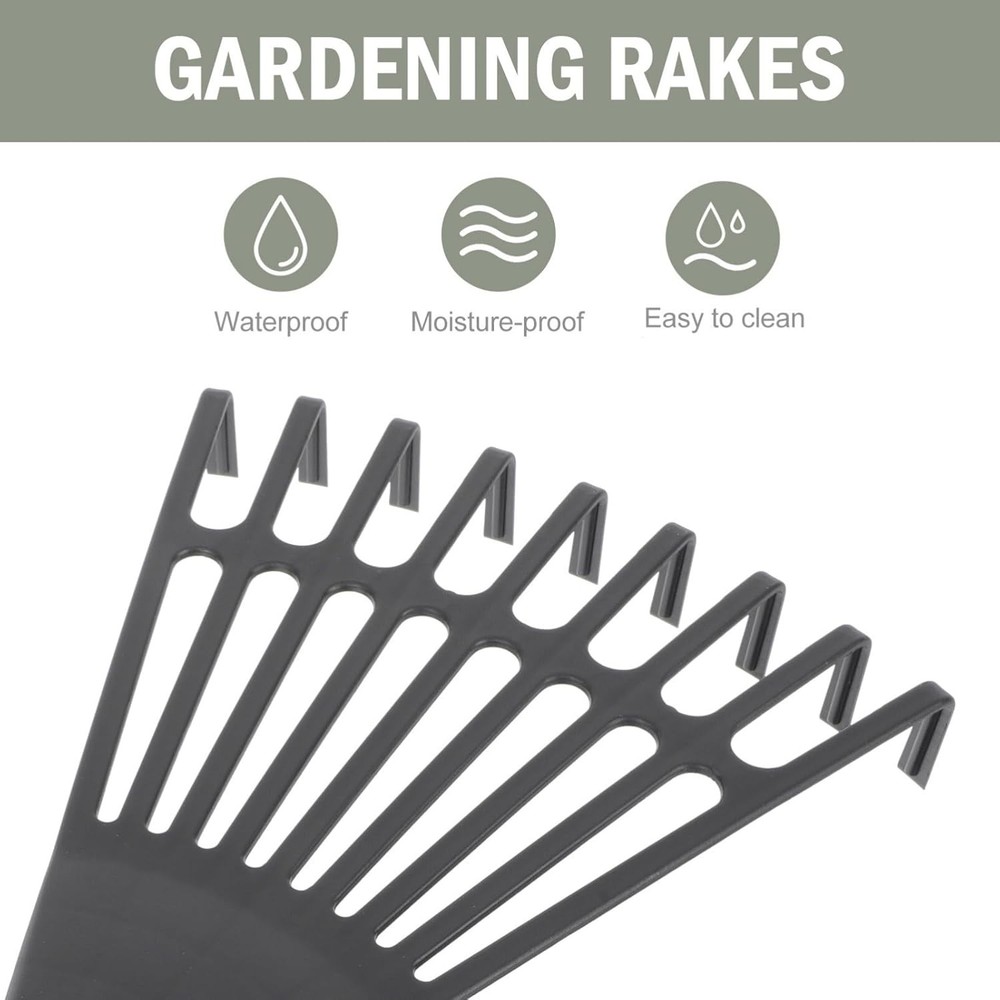 DECHOUS 2Pcs Small Hand Rake Garden Tool: Short Handle Plastic Black