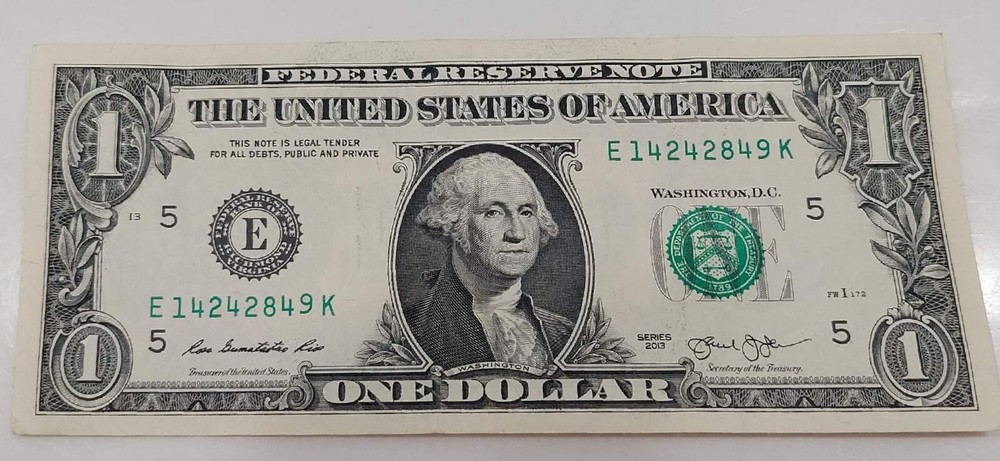 $1 Bill Misaligned One Digit Serial Number *9* STUCK DIGIT Minor ERROR Misprint