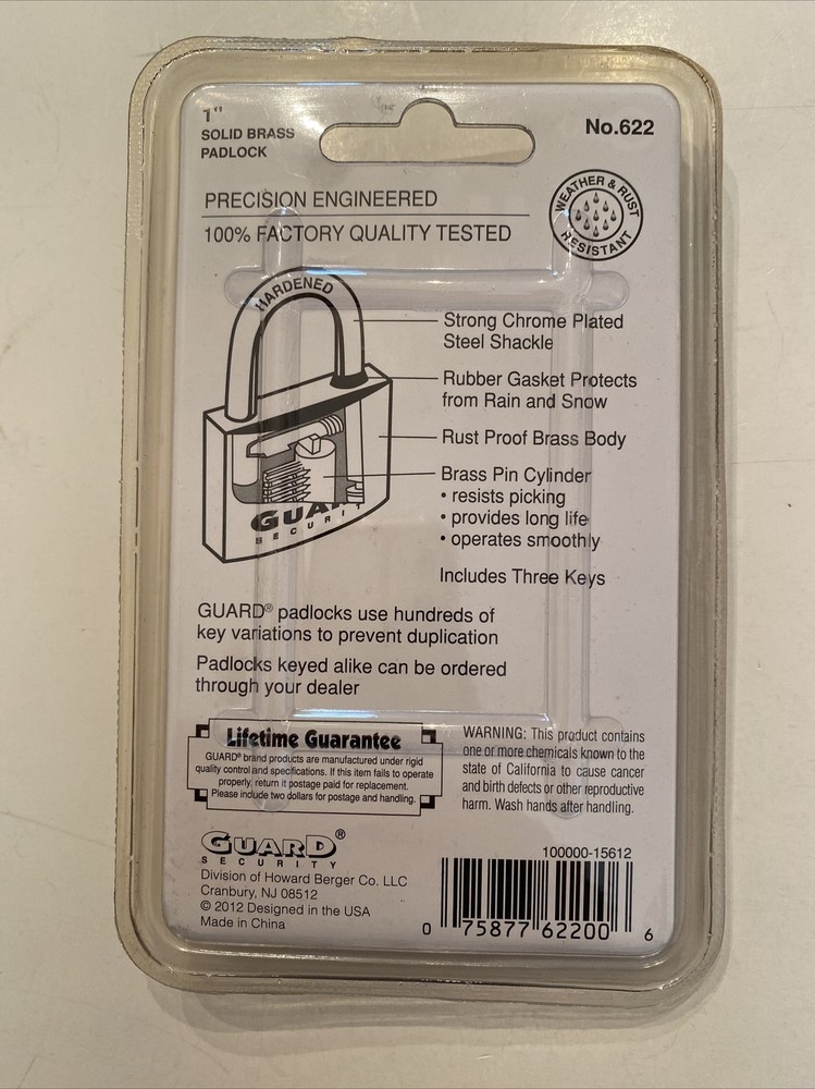 Guard Security Rust Proof Solid Brass Locks w/ Keys 622 - Lot 3 - New In Package