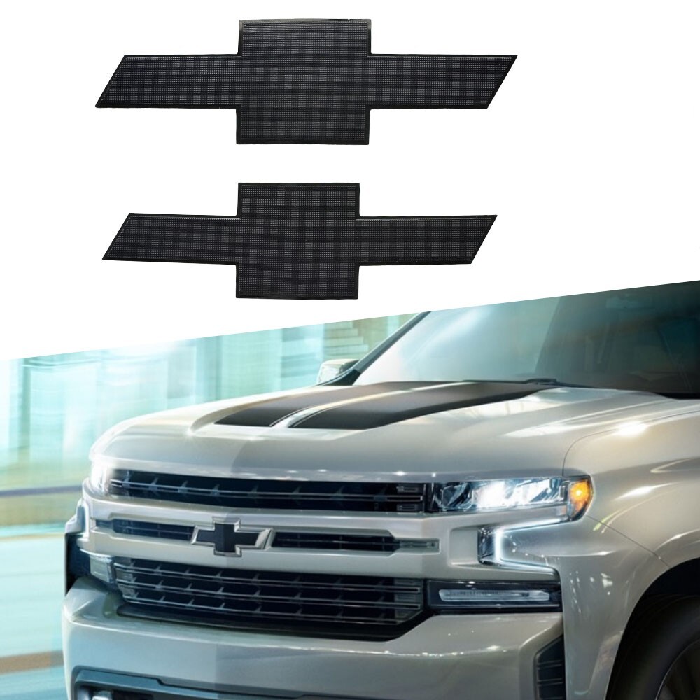 2 pcs Front & Rear Blackout Bowtie Emblem Overlay for 2015-2018 Silverado Model