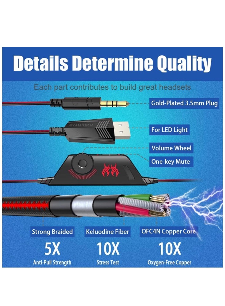 Pro LED Gaming Headset for PS4, PC, Xbox One Controller (a)