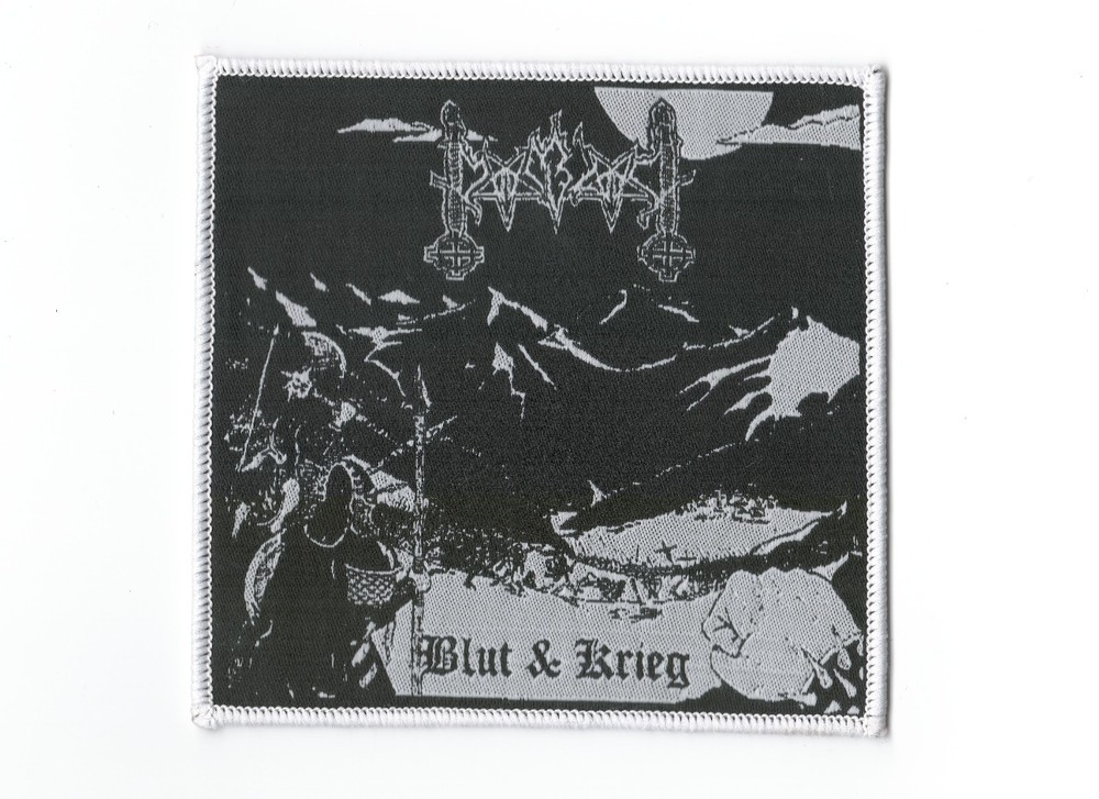 MOONBLOOD,BLUT KRIEG, SEW ON WHITE BORDER WOVEN PATCH