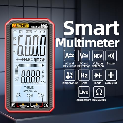 Digital Multimeter, Voltmeter Smart Electrical Tester 6000 Counts with 620A Red