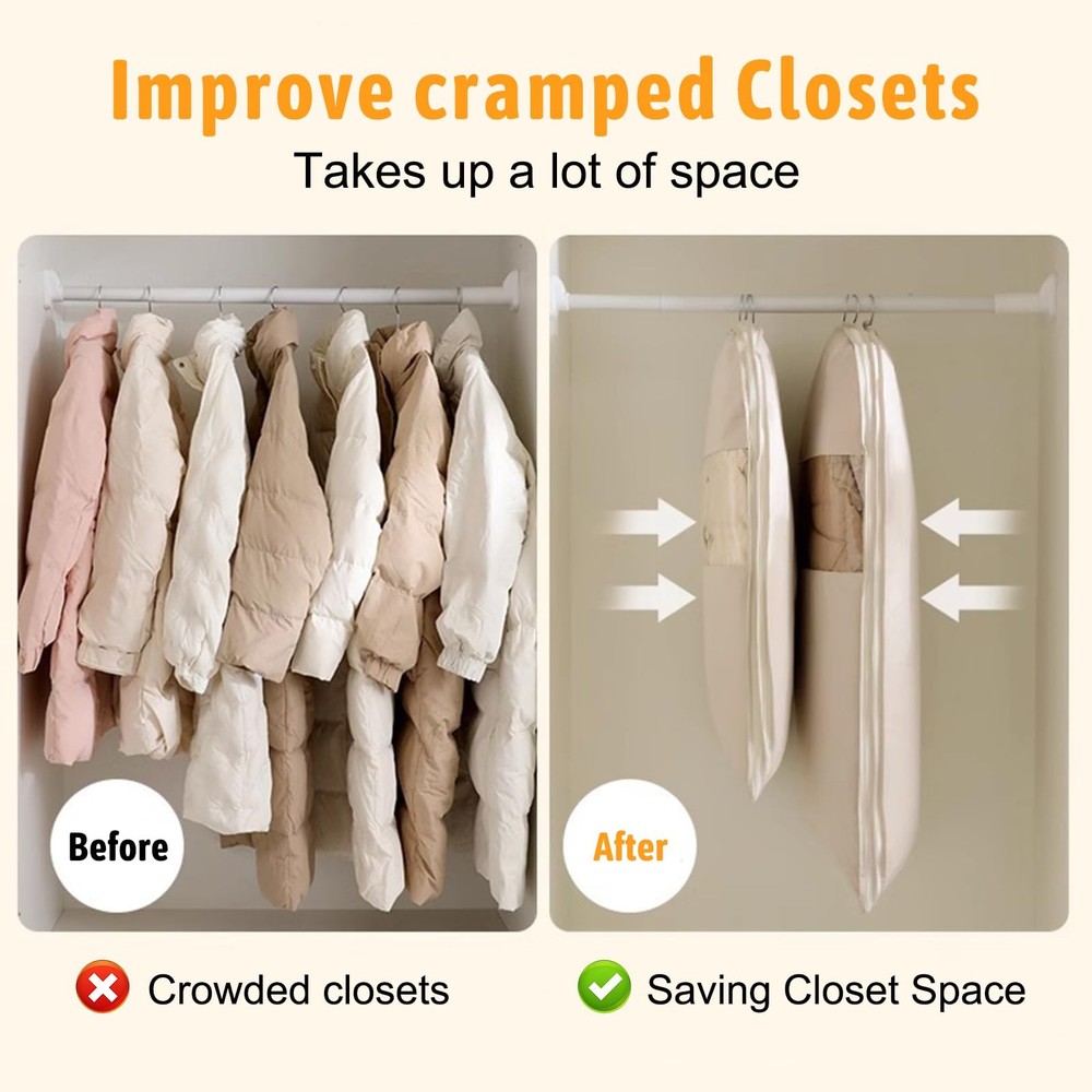 Space Saving Hanging Garment Bag with Self Compression Zipper,Space Saving Ha...