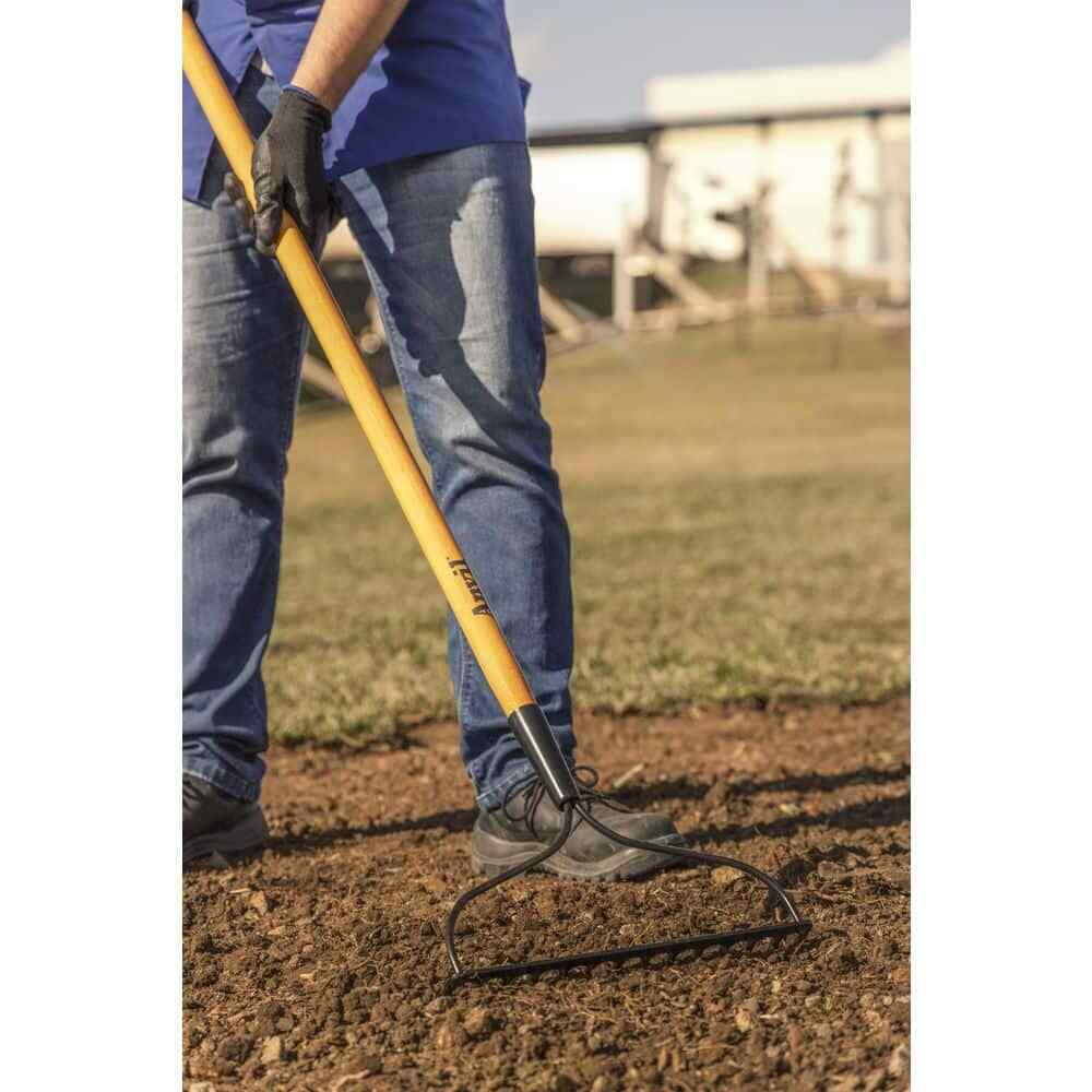 47 In. Wood Handle Coated Steel Garden Bow Rake Wood Handle Welded Tines 14-Tin