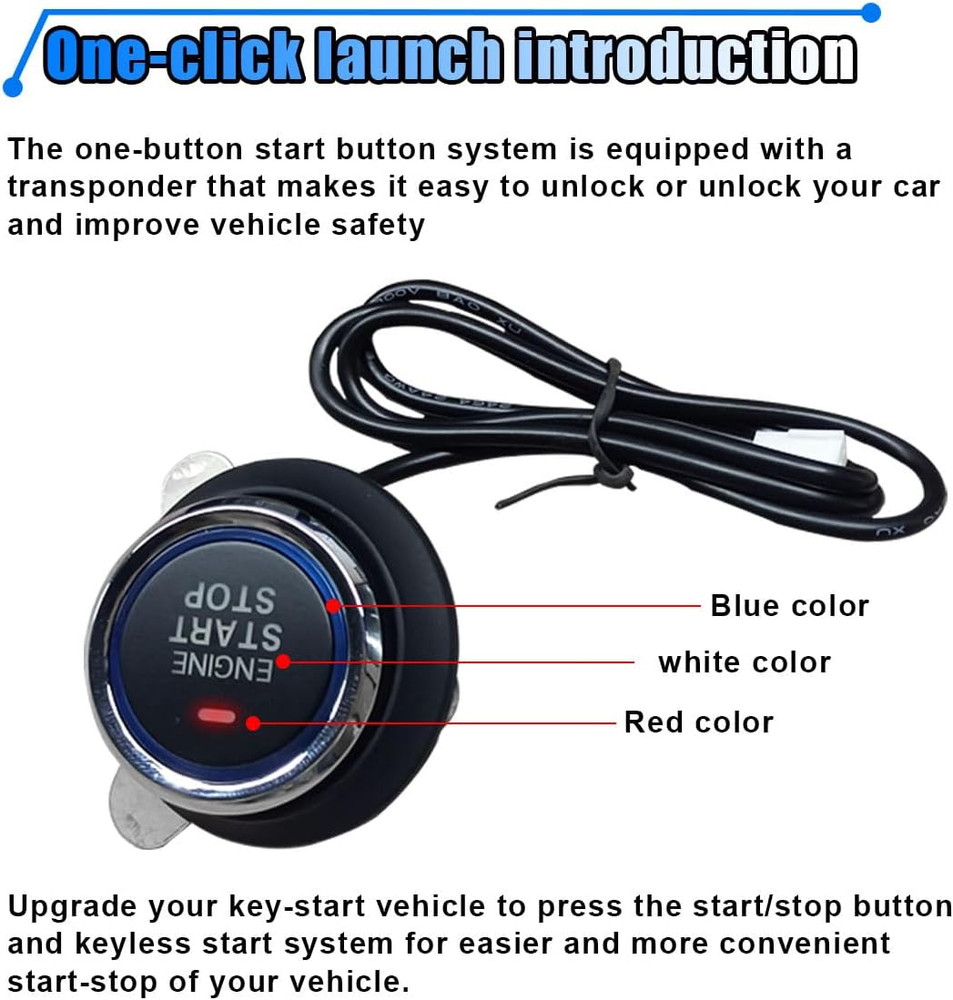 Car Push Engine Start Button Kit, Upgrade Push to Start Ignition Kit, Smart Keyl