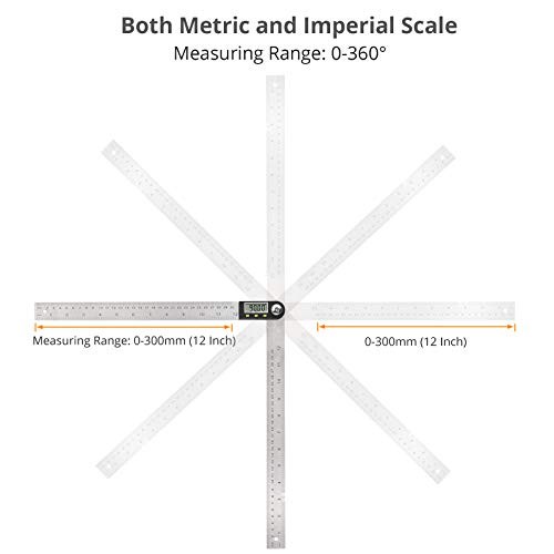 /30cm Digital Angle Finder Protractor Ruler with Data Stainless Steel 12 inch
