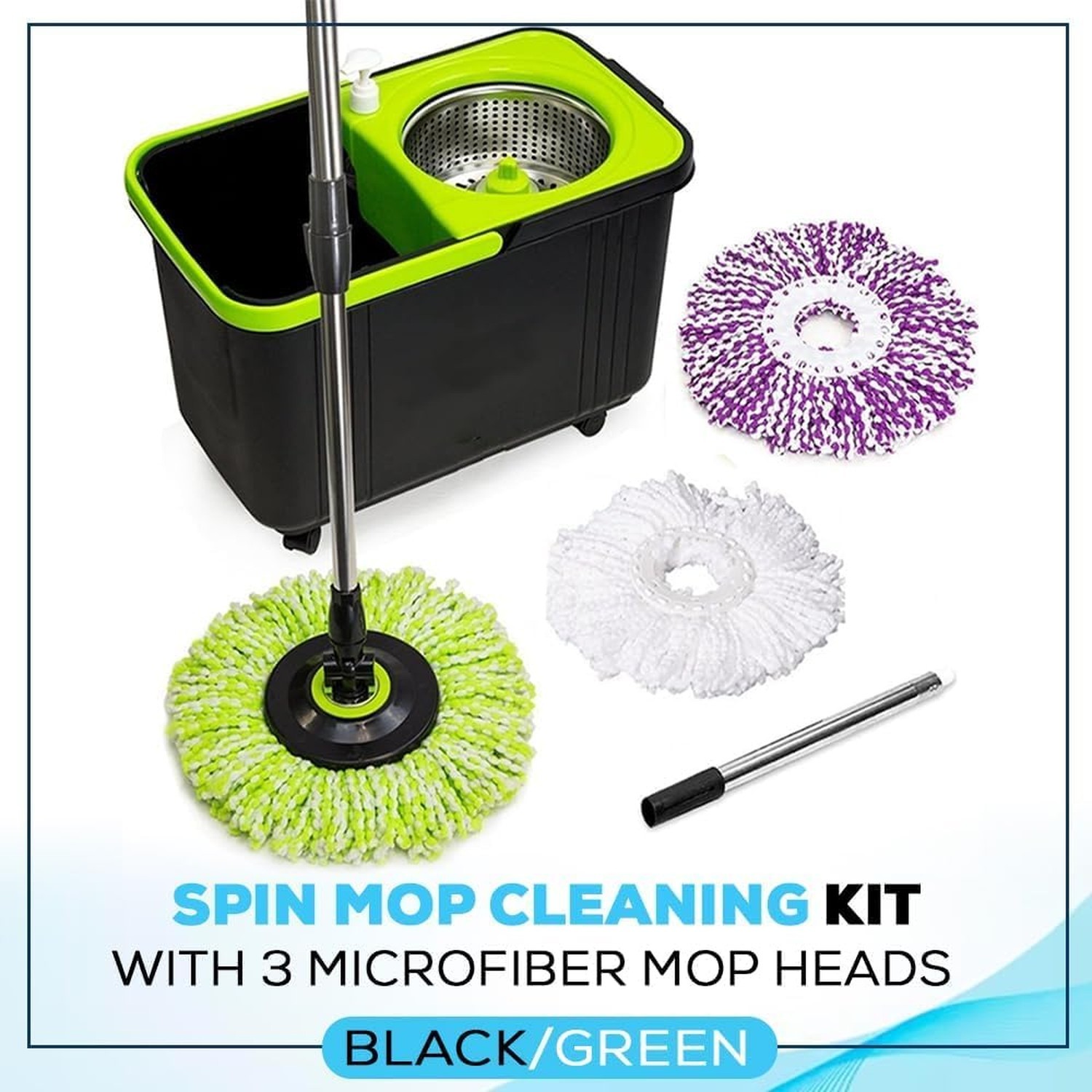 Simpli-Magic Premium Spin Mop Cleaning Bucket Set with 3 Microfiber Mop Heads...