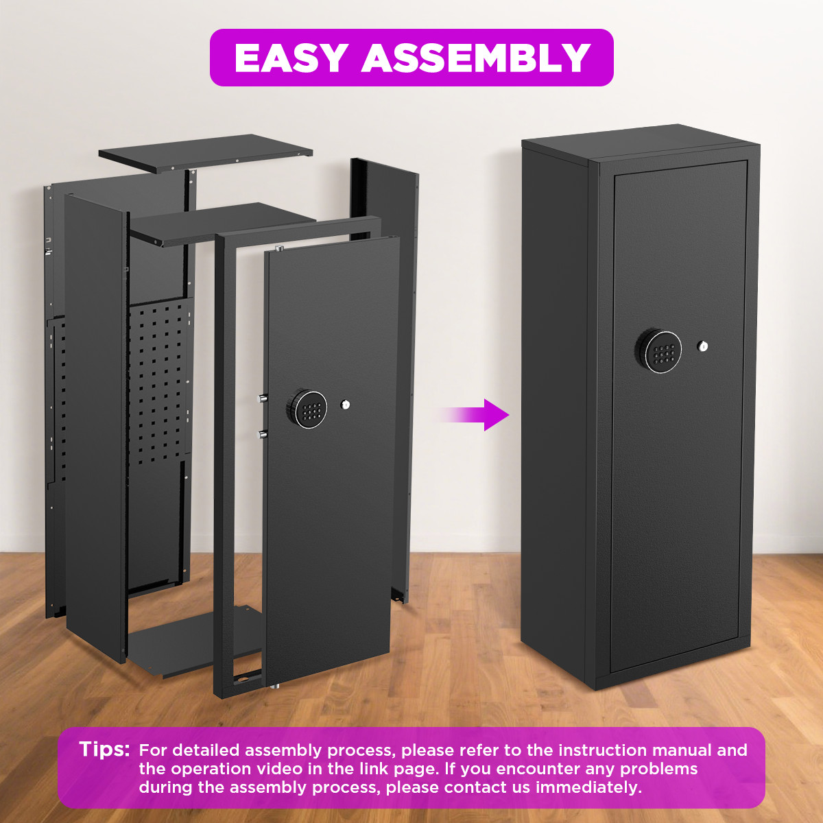 8-10 Rifle Pistols Cabinet Gun Safe Quick Access for Home Security Unassembly