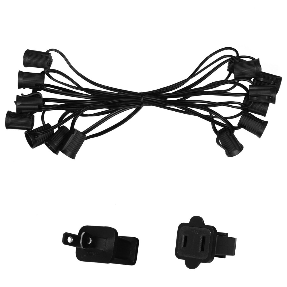 10'-50' Black Patio Light Socket Stringer, 12" Spacing, E17 Sockets, 8A, SPT1