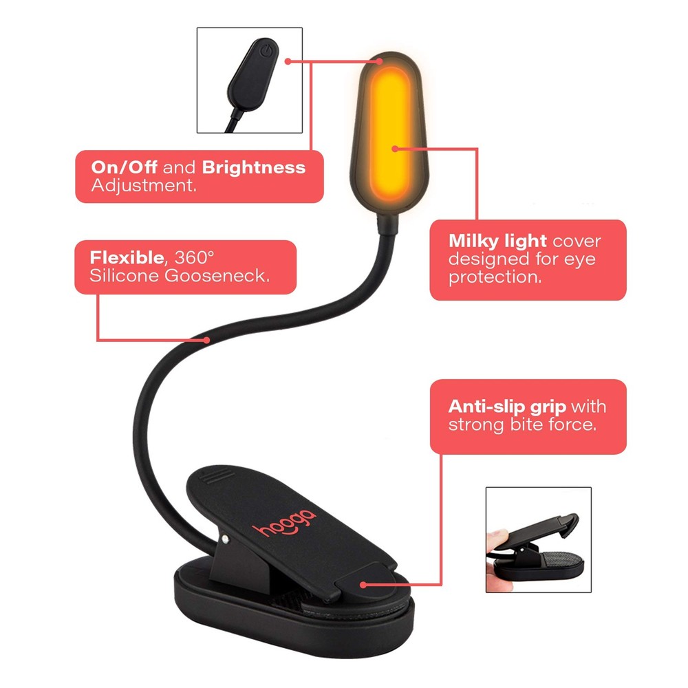 Amber Book Light, Rechargeable Clip-On Blue Light Blocking LED Reading Light,...