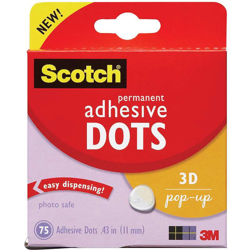 Scotch Permanent Adhesive Dots 3D Pop-Up .43" 75/Pkg