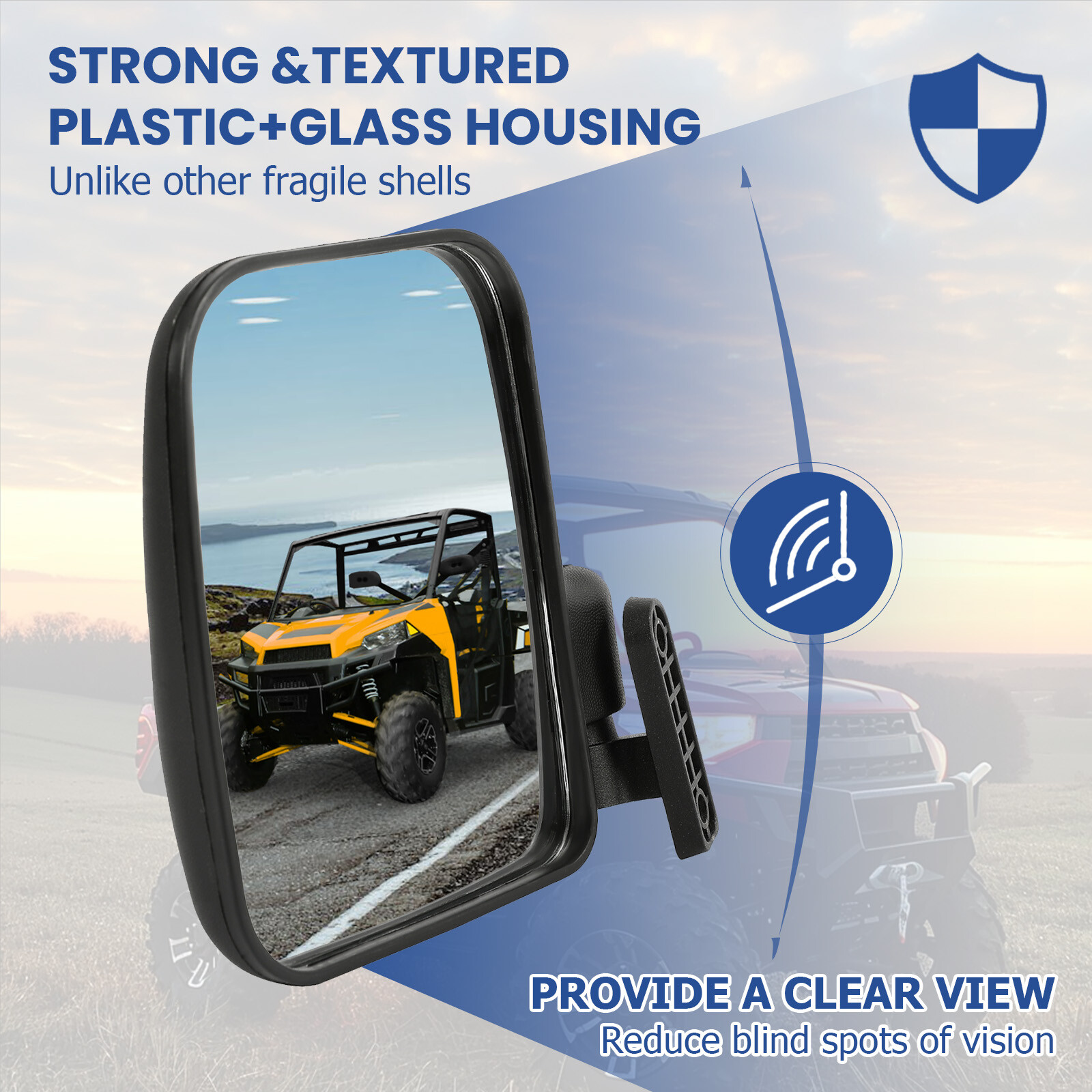 For Polaris Ranger XP 900 2013-2019 Pair (LH+RH) Side Rear View Mirror Set