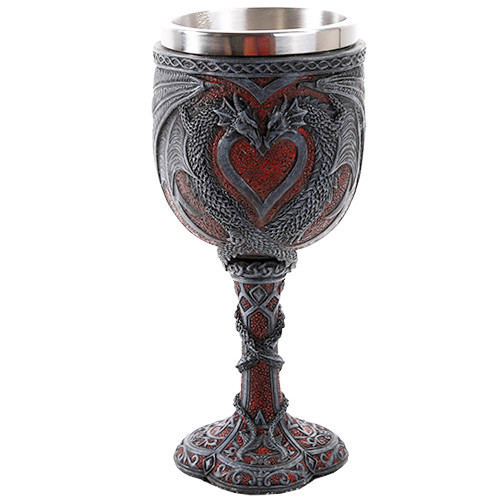 Occult Double Dragon Heart Goblet Chalice Hand Painted 'Stone' Finish Beautiful!