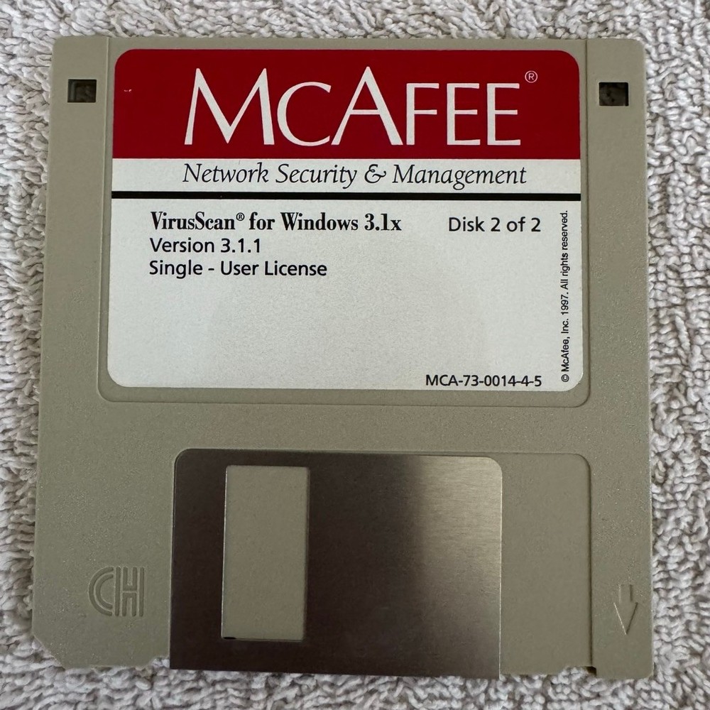 McAfee VirusScan for Windows 3.1x Version 3.1.1 Floppy Disk Set 1-2 Untested