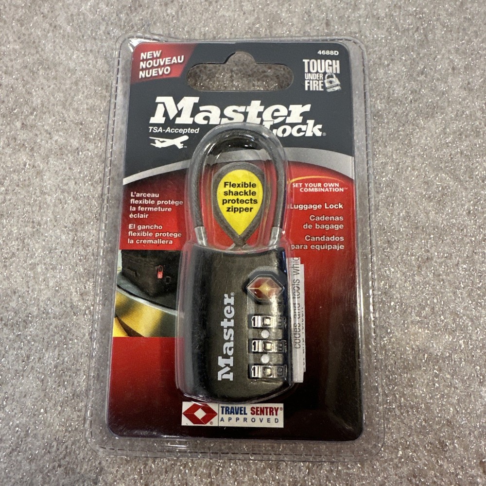 Master Lock TSA accepted luggage combo lock 4688D flex cable shackle Black