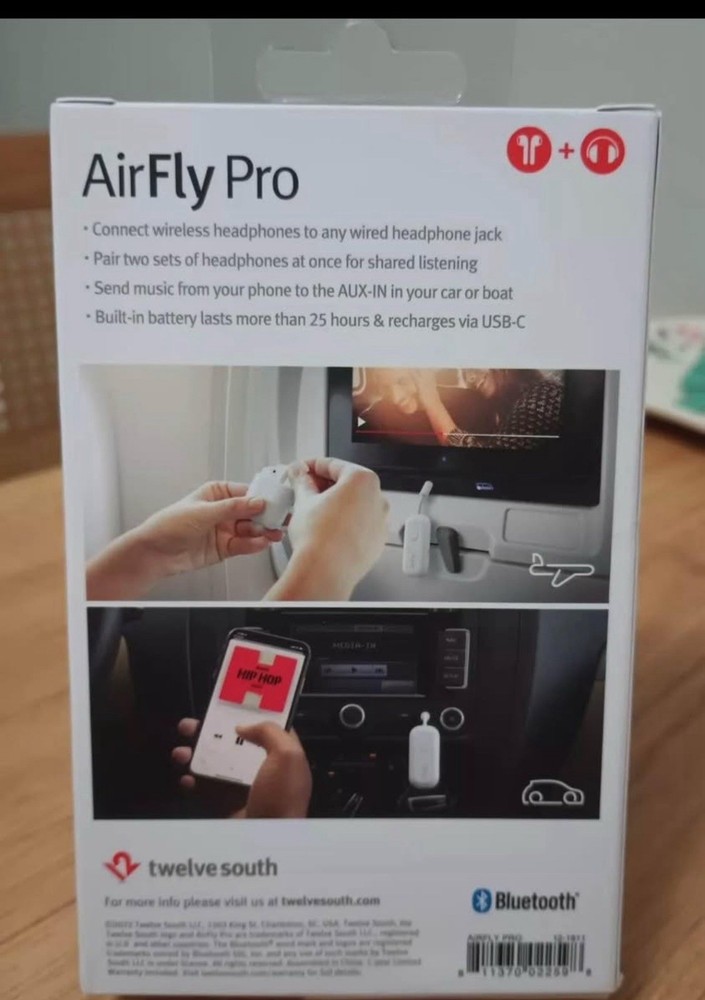 NIB AirFly Pro  Bluetooth Wireless Transmitter/Receiver Adapter for 2 Headphones