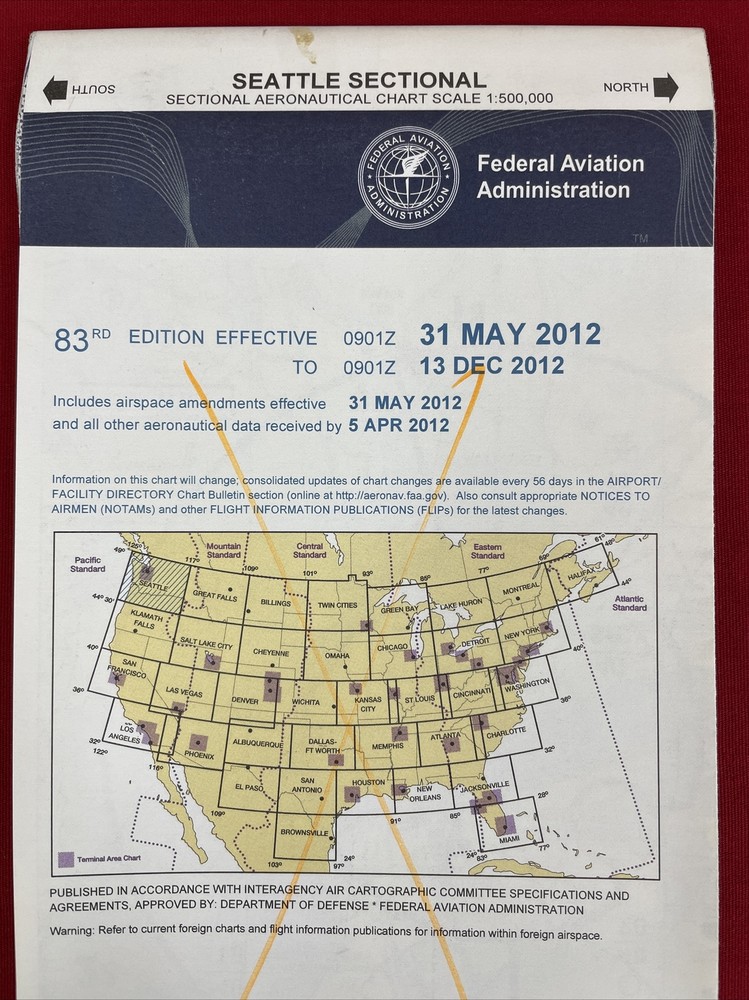 2012 SEATTLE Sectional Aeronautical Map Aerial Chart, 83rd Edition