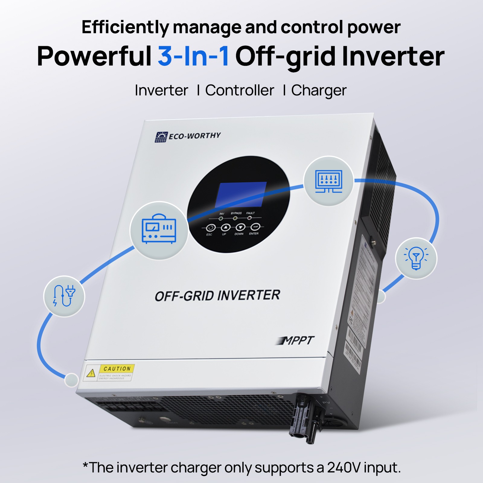 ECO-WORTHY 5KW Solar Hybrid Inverter 48V DC-120V/220V AC Split Phase Off-Grid