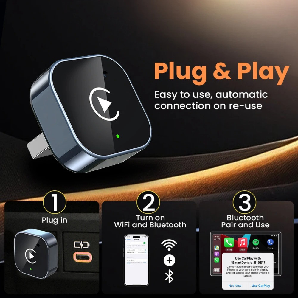 2025 USB Wireless CarPlay Adapter For iPhone Apple Wireless Dongle Plug ＆ Play