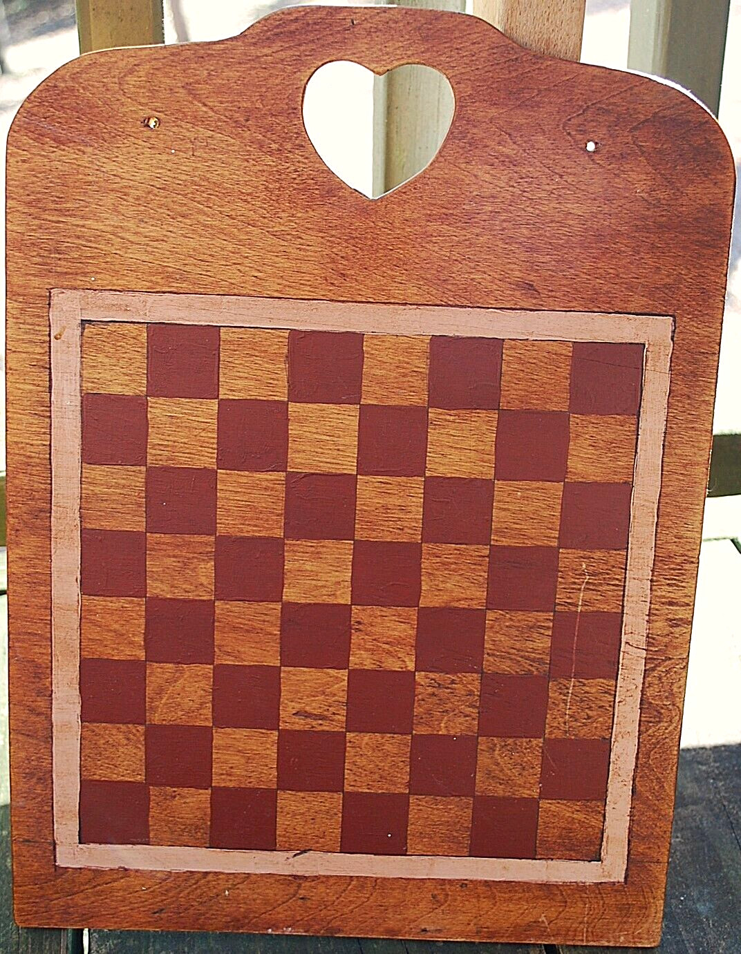 Antique PRIMITIVE HANDMADE Wood Checkerboard Original Paint Game Board 14"