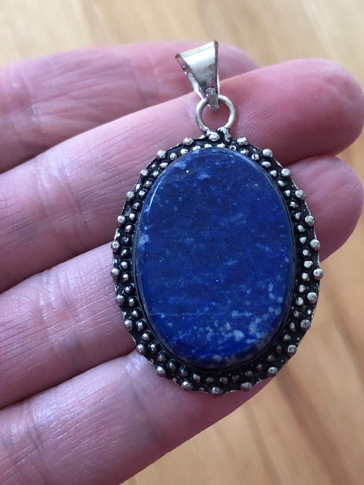Blue Lapis Shadow Oval 1.75” Pendant Artisan Handmade