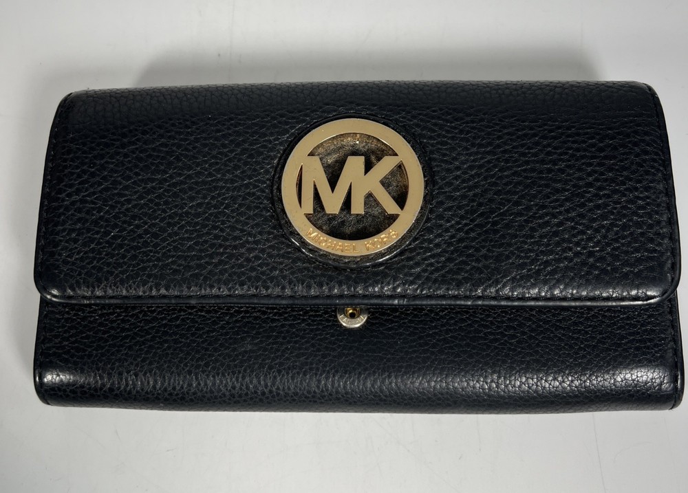 Michael Kors Black Pebbled Leather Envelope Wallet