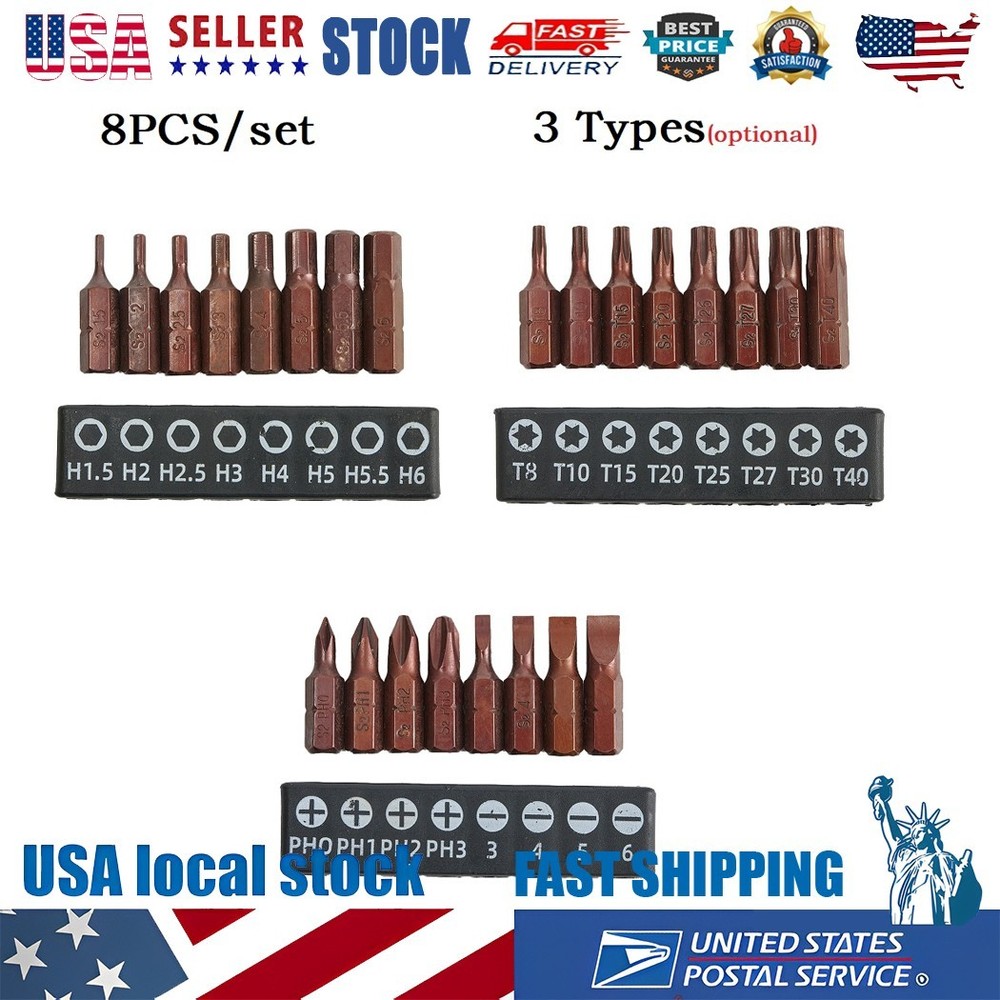 8pcs For Torx Star Screwdriver Bits 25mm Hex Shank Security Magnetic Driver Bit