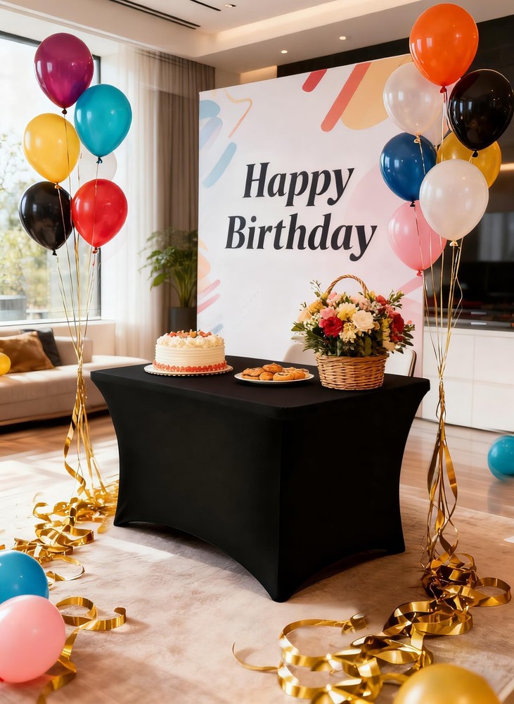 4FT Black Table Cloth - 2 Pack, Fitted Stretch Rectangle Spandex Tablecloth, ...