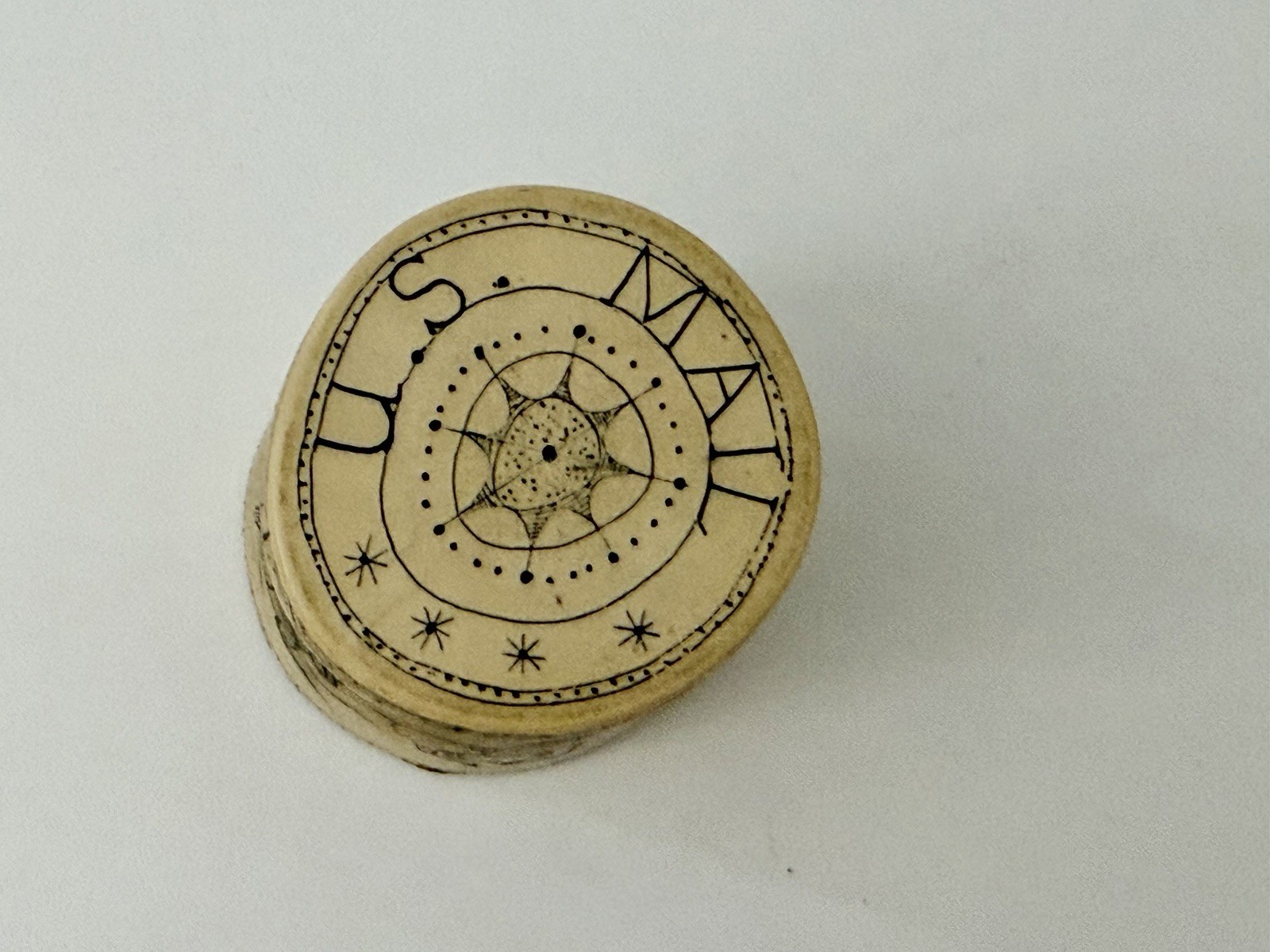 Wells Fargo Scrimshaw Stamp Dispenser with Lid Vintage Stamp Holder