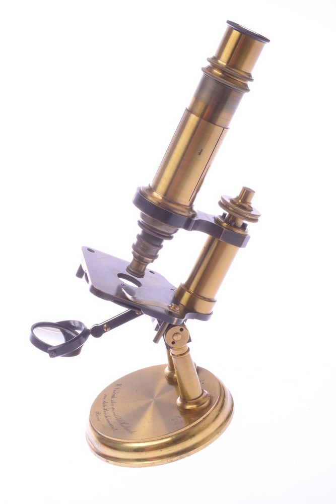 ✅ C. VERICK MICROSCOPE ANTIQUE DOUBLE PILLAR C.1870 ORIGINAL CASE & LENSES READ