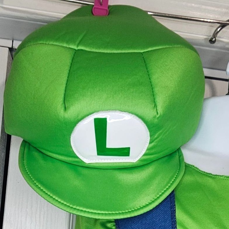 Luigi Super Mario Girls 7-8 Costume Set Hat Gloves Jumpsuit